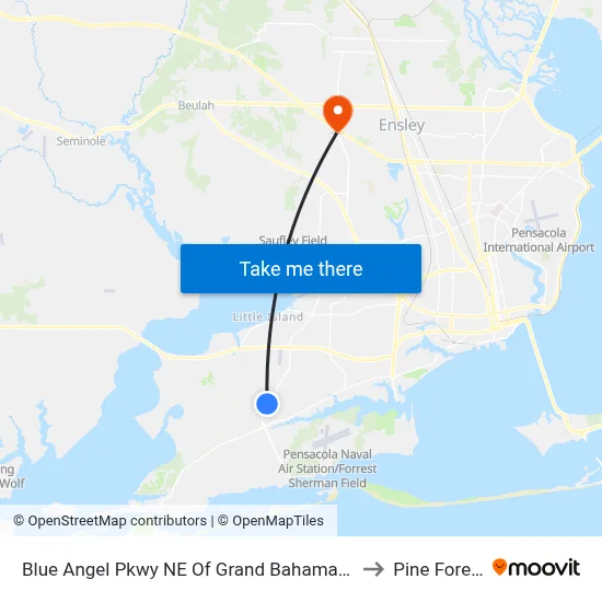 Blue Angel Pkwy NE Of Grand Bahama Dr. to Pine Forest map