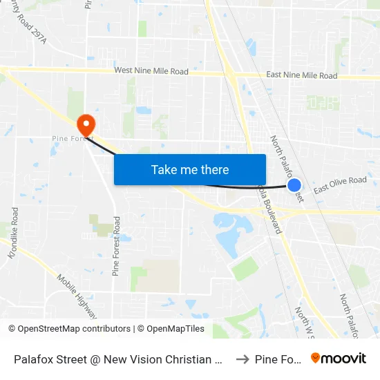 Palafox Street @ New Vision Christian Ministries to Pine Forest map