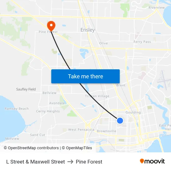 L Street & Maxwell Street to Pine Forest map