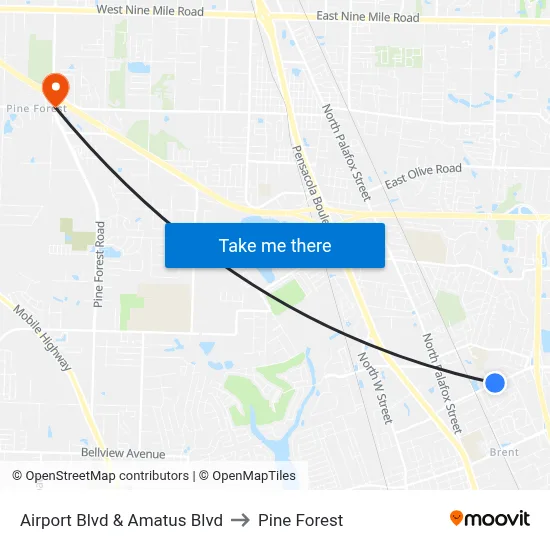 Airport Blvd & Amatus Blvd to Pine Forest map