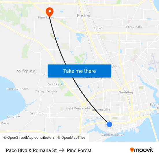Pace Blvd & Romana St to Pine Forest map