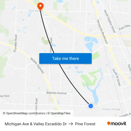 Michigan Ave & Valley Escadido Dr to Pine Forest map