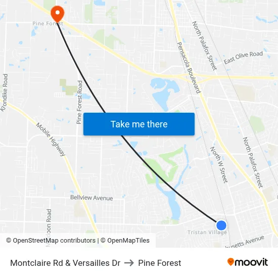 Montclaire Rd & Versailles Dr to Pine Forest map