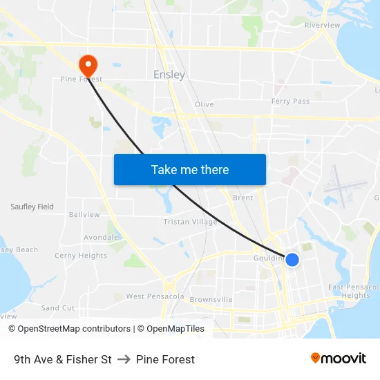 9th Ave & Fisher St to Pine Forest map