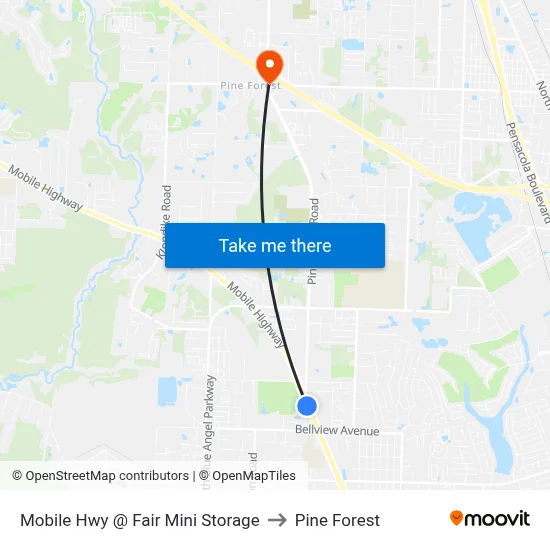 Mobile Hwy @ Fair Mini Storage to Pine Forest map