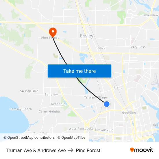Truman Ave & Andrews Ave to Pine Forest map