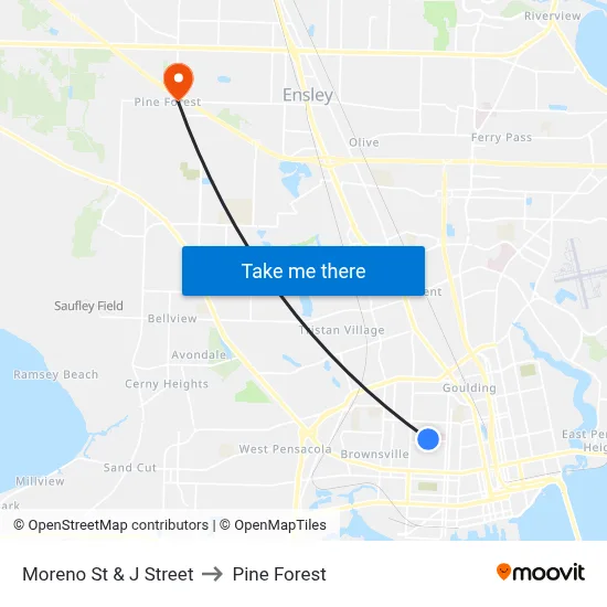 Moreno St & J Street to Pine Forest map