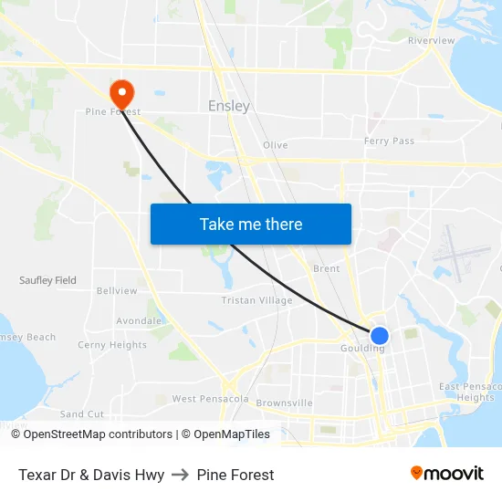 Texar Dr & Davis Hwy to Pine Forest map