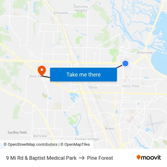 9 Mi Rd & Baptist Medical Park to Pine Forest map