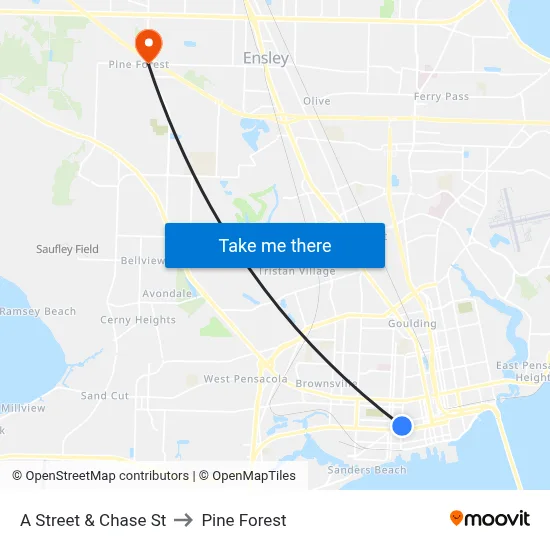 A Street & Chase St to Pine Forest map