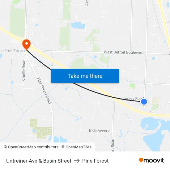 Untreiner Ave & Basin Street to Pine Forest map