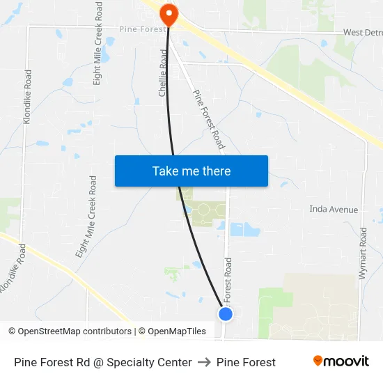 Pine Forest Rd @ Specialty Center to Pine Forest map