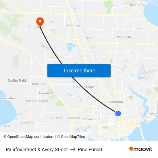 Palafox Street & Avery Street to Pine Forest map