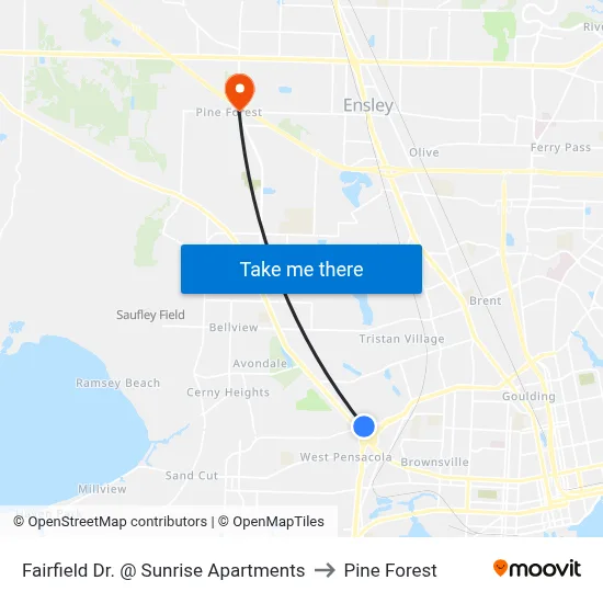 Fairfield Dr. @ Sunrise Apartments to Pine Forest map