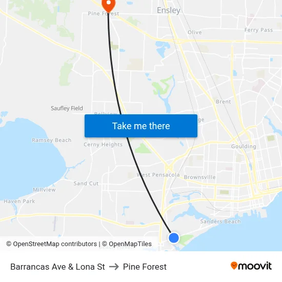 Barrancas Ave & Lona St to Pine Forest map