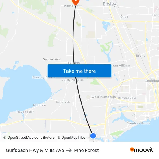 Gulfbeach Hwy & Mills Ave to Pine Forest map