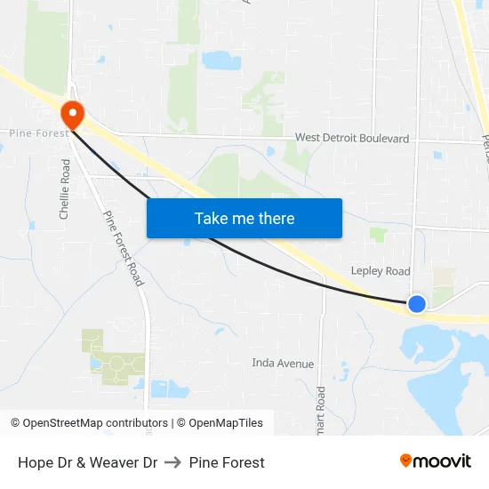 Hope Dr & Weaver Dr to Pine Forest map