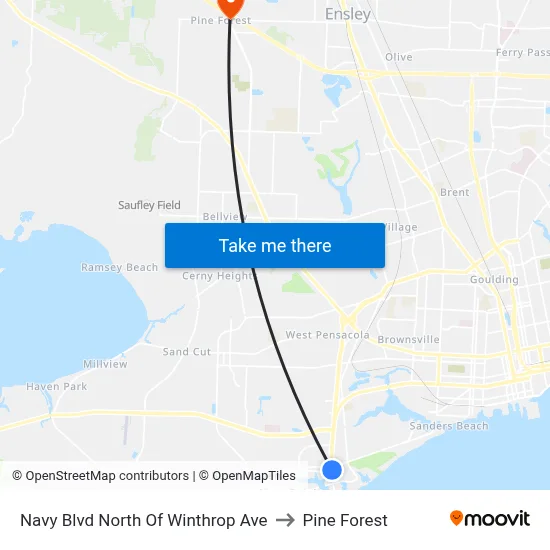 Navy Blvd North Of Winthrop Ave to Pine Forest map