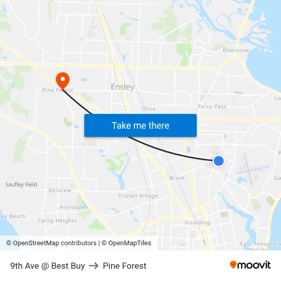 9th Ave @ Best Buy to Pine Forest map