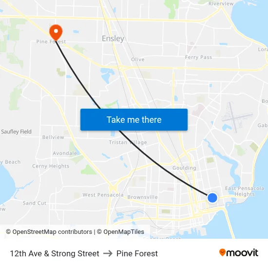 12th Ave & Strong Street to Pine Forest map