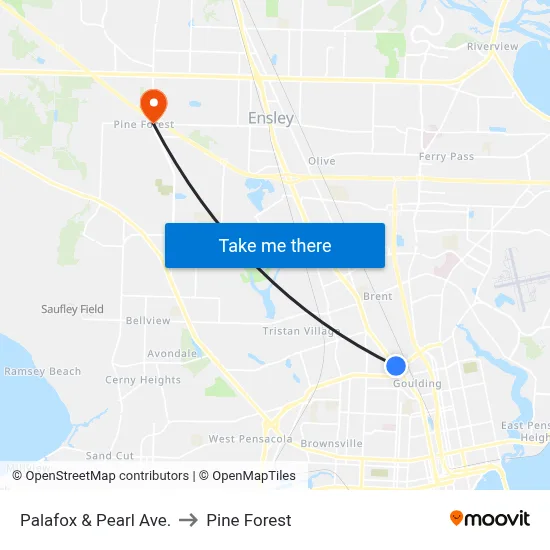 Palafox & Pearl Ave. to Pine Forest map