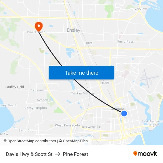 Davis Hwy & Scott St to Pine Forest map