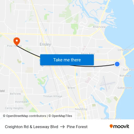 Creighton Rd & Leesway Blvd to Pine Forest map