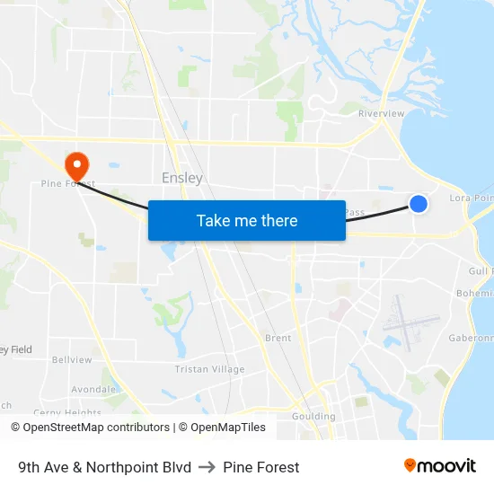 9th Ave & Northpoint Blvd to Pine Forest map