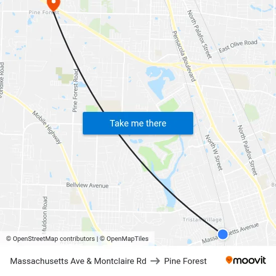 Massachusetts Ave & Montclaire Rd to Pine Forest map