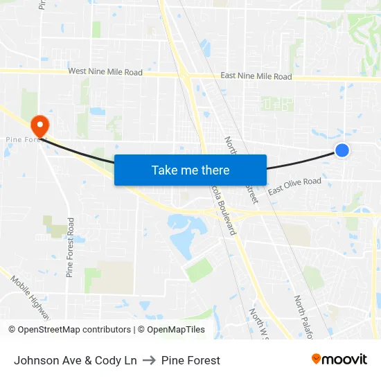 Johnson Ave & Cody Ln to Pine Forest map