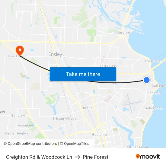 Creighton Rd & Woodcock Ln to Pine Forest map