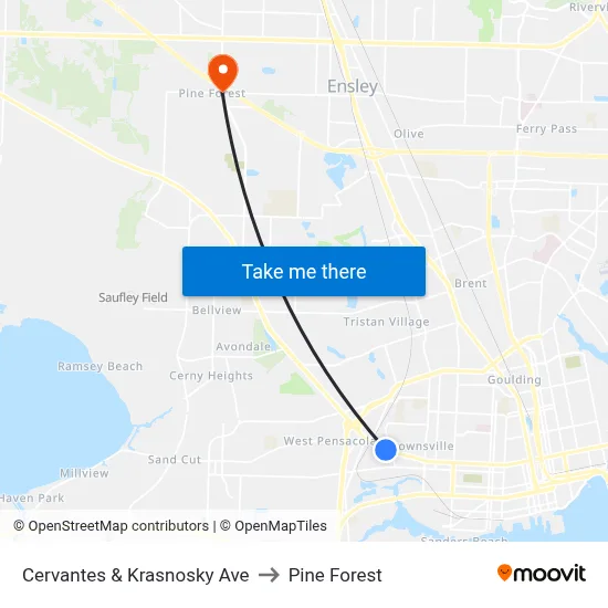 Cervantes & Krasnosky Ave to Pine Forest map