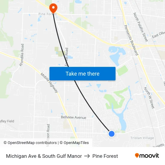 Michigan Ave & South Gulf Manor to Pine Forest map