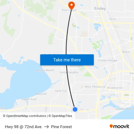 Hwy 98 @ 72nd Ave. to Pine Forest map