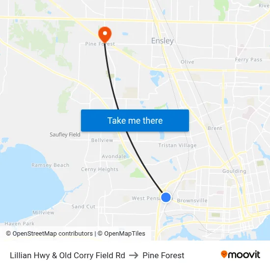 Lillian Hwy & Old Corry Field Rd to Pine Forest map