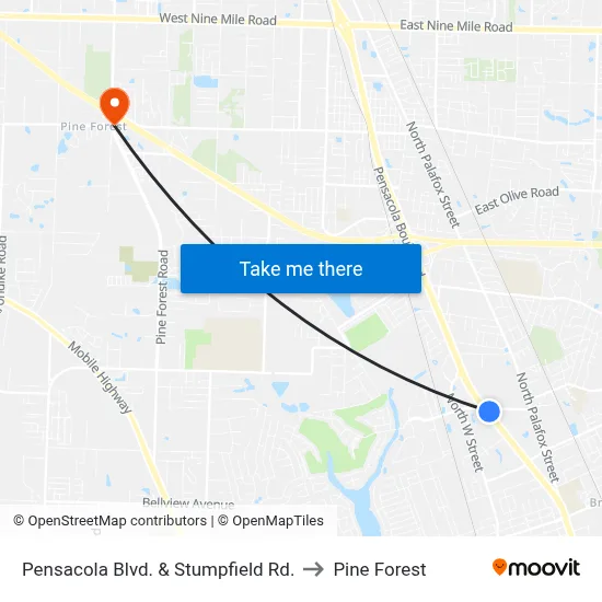 Pensacola Blvd. & Stumpfield Rd. to Pine Forest map