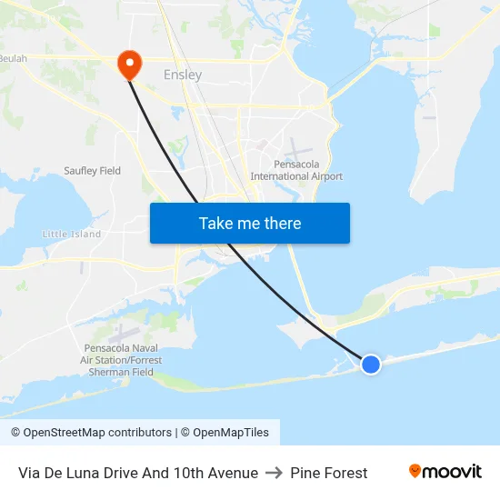 Via De Luna Drive And 10th Avenue to Pine Forest map
