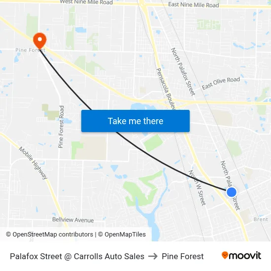 Palafox Street @ Carrolls Auto Sales to Pine Forest map