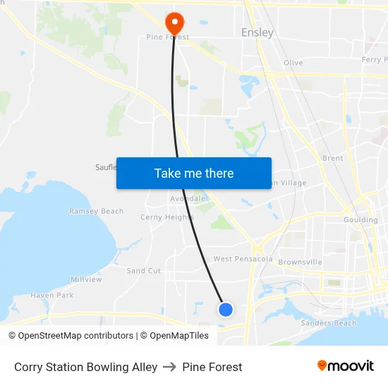 Corry Station Bowling Alley to Pine Forest map