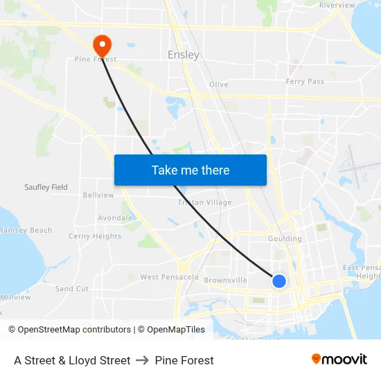 A Street & Lloyd Street to Pine Forest map