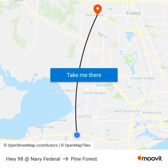 Hwy 98 @ Navy Federal to Pine Forest map