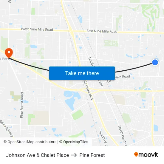 Johnson Ave & Chalet Place to Pine Forest map