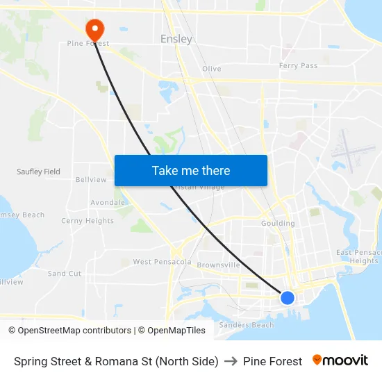 Spring Street & Romana St (North Side) to Pine Forest map