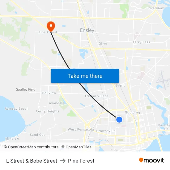 L Street & Bobe Street to Pine Forest map