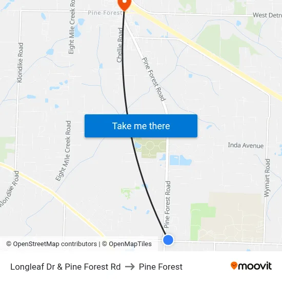 Longleaf Dr & Pine Forest Rd to Pine Forest map