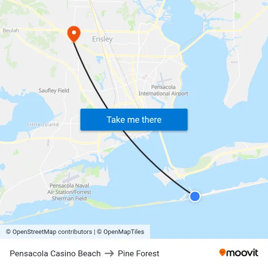 Pensacola Casino Beach to Pine Forest map