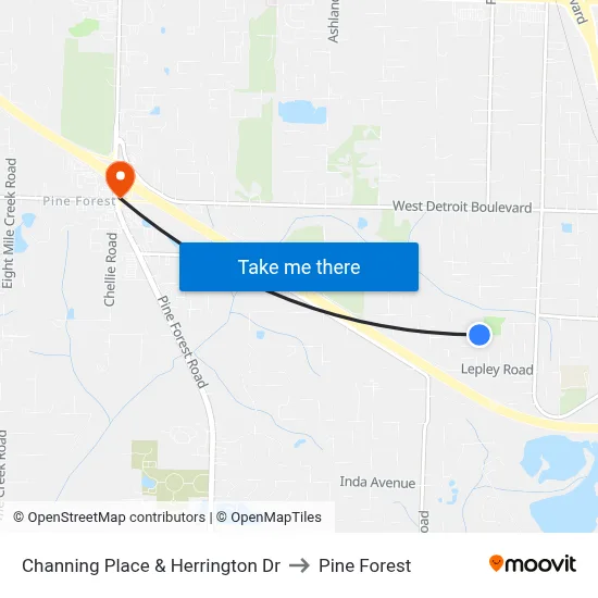 Channing Place & Herrington Dr to Pine Forest map