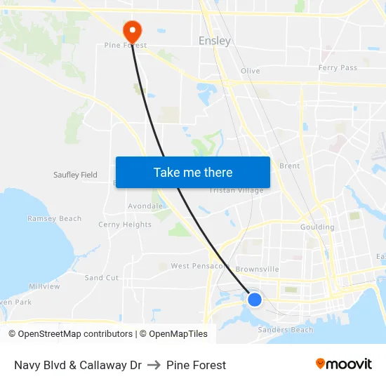 Navy Blvd & Callaway Dr to Pine Forest map