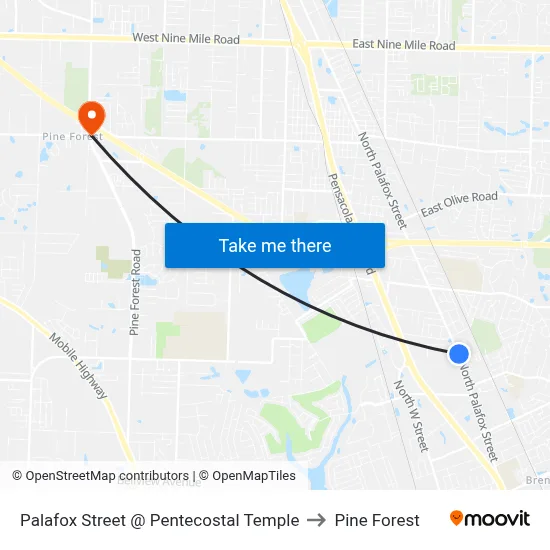 Palafox Street @ Pentecostal Temple to Pine Forest map