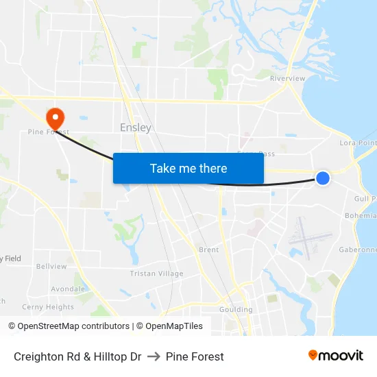 Creighton Rd & Hilltop Dr to Pine Forest map